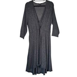 Torrid Size 3 Faux Wrap Surplice Midi Dress Gray Stretch Hi-Low 3/4 Sleeve